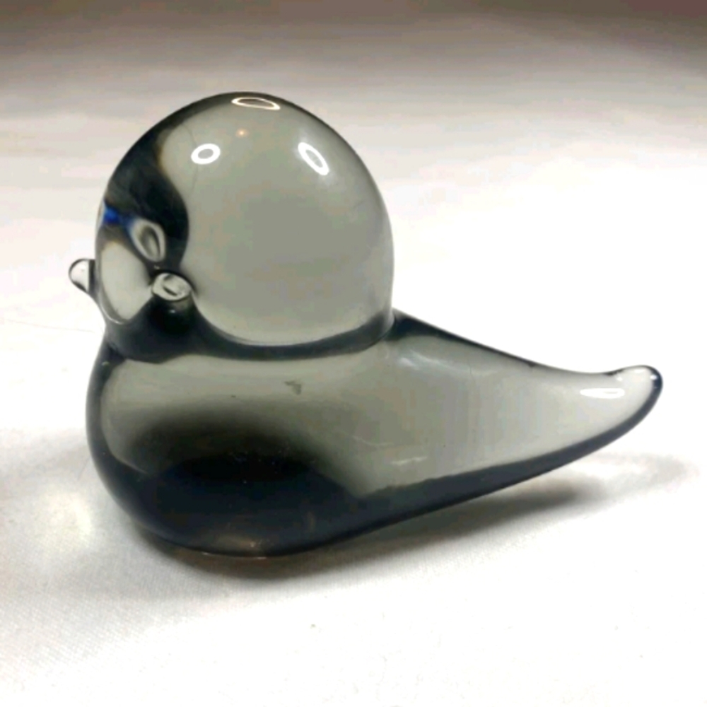 Reijmyre Lead Crystal Figurine Bird Smoky Gray Art Glass Hand Blown Sweden Glass
